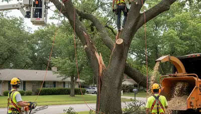 Emergency tree removal crew in West Palm Beach, FL clearing storm-damaged trees