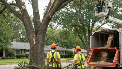 Emergency tree service crew removing storm-damaged tree in West Palm Beach, FL
