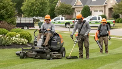 West Palm Beach, FL tree service crew providing professional tree removal and lawn care in a residential yard
