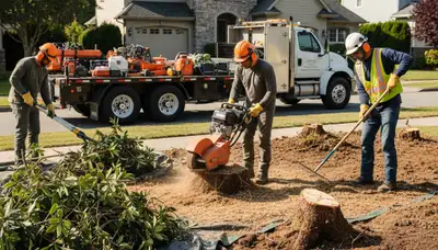 West Palm Beach, FL crew removing overgrown shrubs for safe, efficient yard cleanup