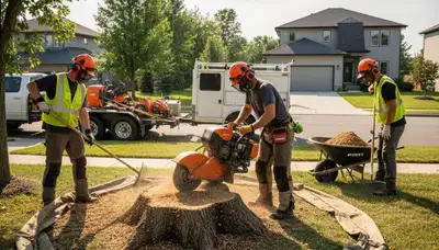 West Palm Beach stump removal crew clearing an old stump in a residential yard