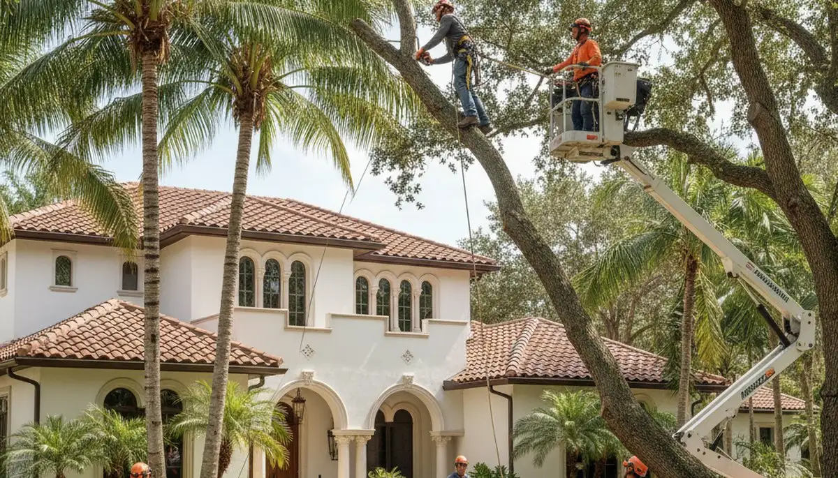 West Palm Beach, FL tree service crew removing a tree for safe residential property care