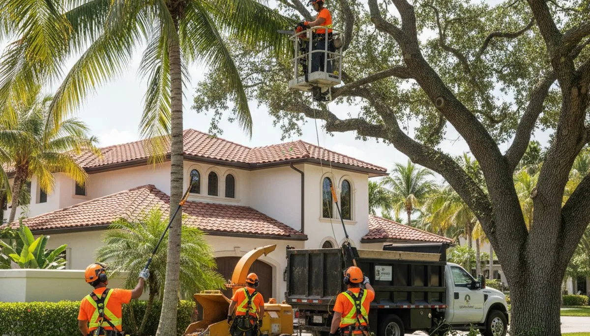 Tree service crew in West Palm Beach, FL providing professional tree removal and trimming services