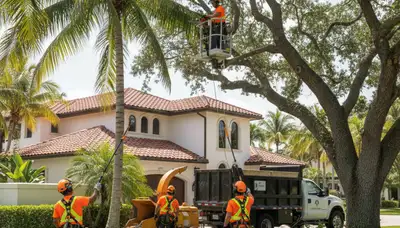 Tree service crew in West Palm Beach, FL providing professional tree removal and trimming services