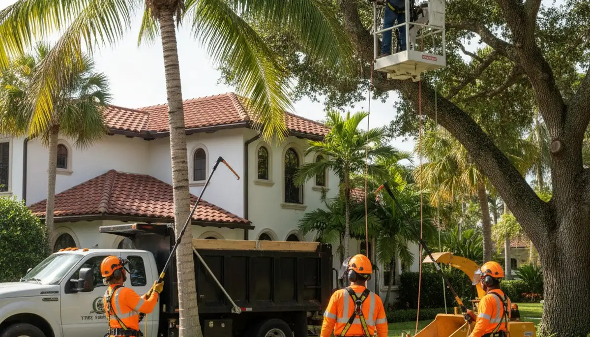 Tree service team in West Palm Beach, FL providing professional tree removal and trimming services