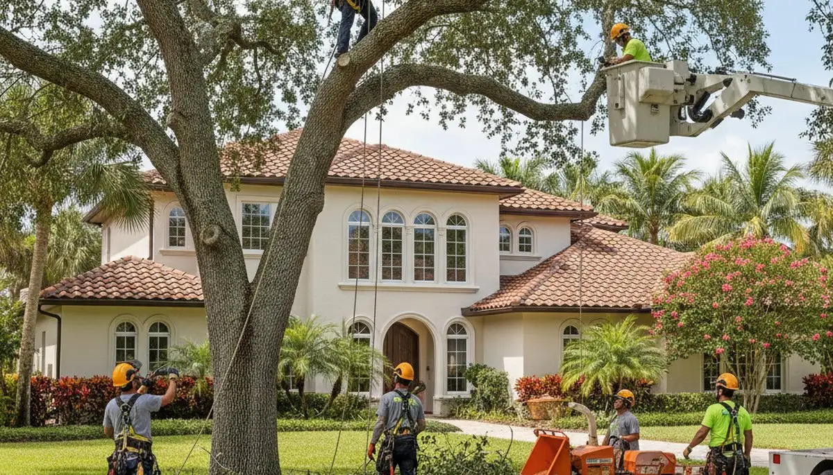 West Palm Beach, FL tree service crew removing a tree for a residential property