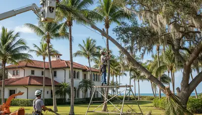 West Palm Beach, FL tree service crew removing a tree for safe residential property care