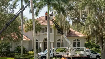 Tree service crew in West Palm Beach, FL removing a tree for safe residential property care