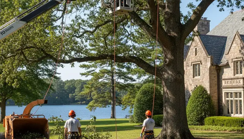 Tree service crew in West Palm Beach, FL performing professional tree removal and cleanup