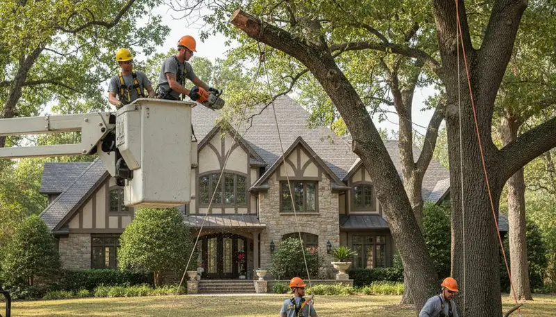 Tree service crew in West Palm Beach, FL removing a tree for a residential property