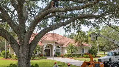 West Palm Beach, FL tree service crew removing a tree for safe property clearance