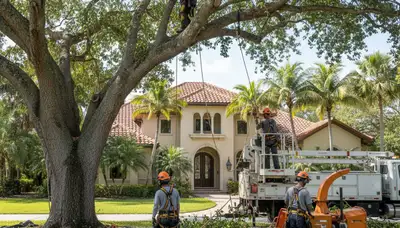 West Palm Beach, FL tree service crew removing a hazardous tree for a local property owner