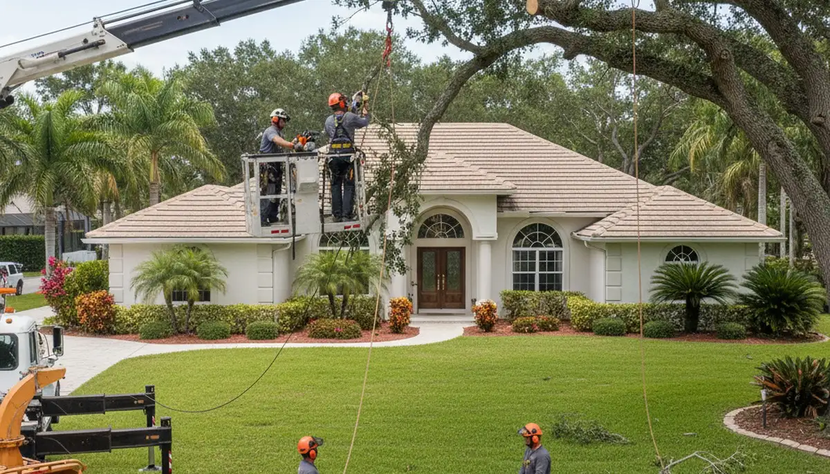 West Palm Beach, FL tree service crew removing a tree for a residential property