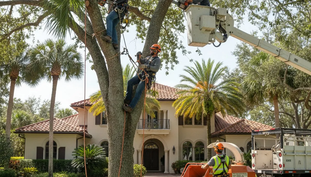 West Palm Beach, FL tree service crew removing a tree for safe property clearing