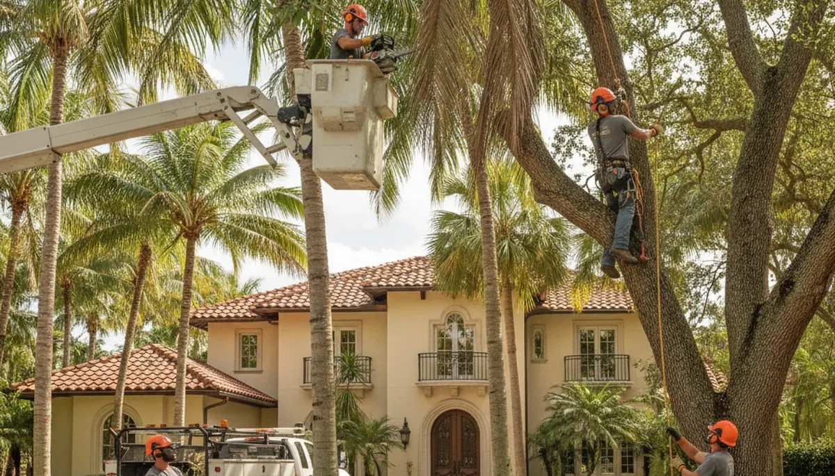 West Palm Beach, FL tree service crew removing a tree with professional equipment