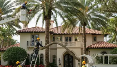 West Palm Beach, FL tree service crew removing a tree for safe property clearance
