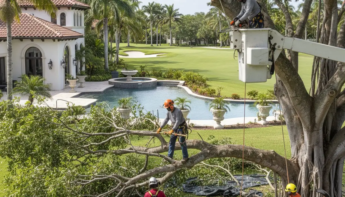 West Palm Beach, FL tree service crew removing a tree for safe residential property care