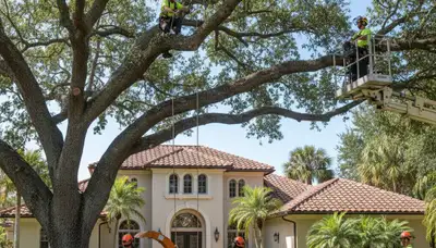 West Palm Beach, FL tree service crew removing a tree for safe residential property cleanup