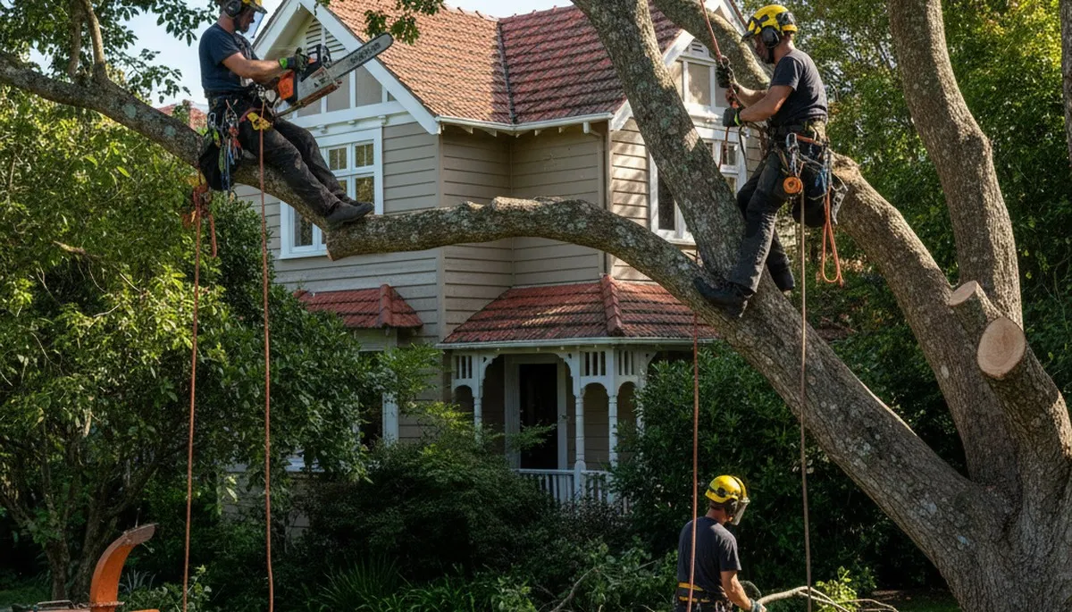 Tree service crew in West Palm Beach, FL providing professional tree removal and trimming services