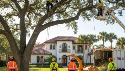 West Palm Beach, FL tree service crew removing a tree for safe residential property clearing